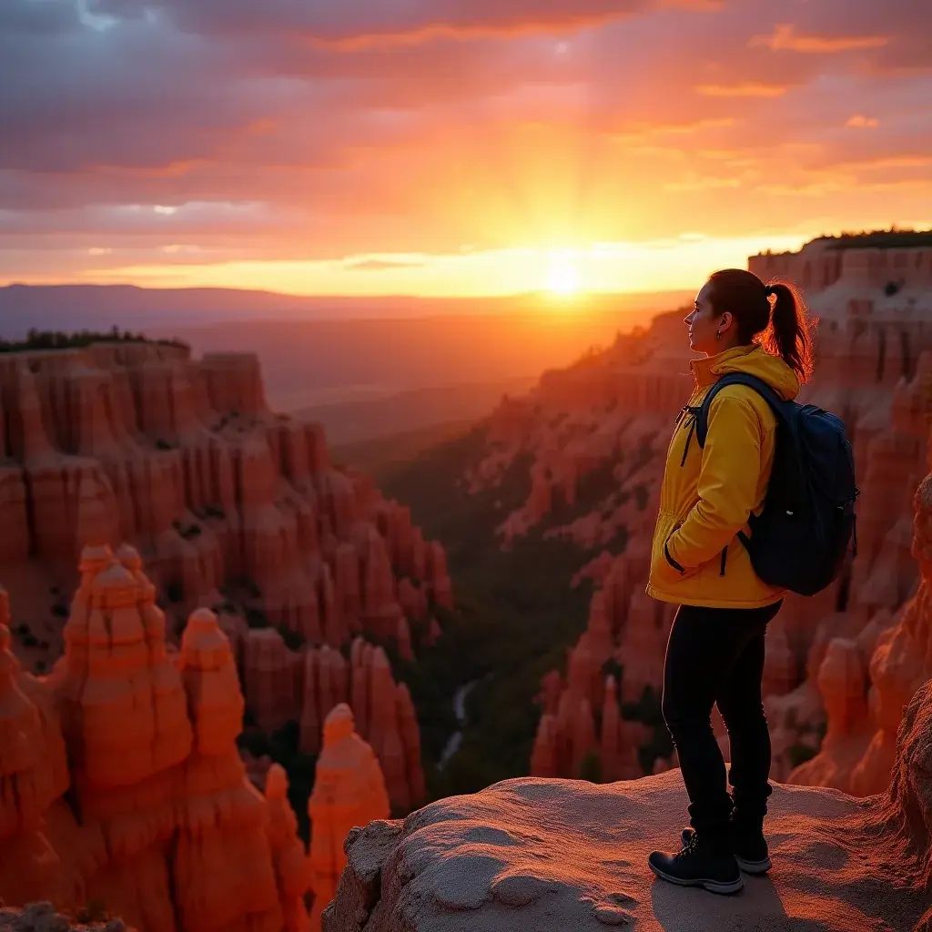 Наблюдение за звёздами в каньоне Брайс, окружённом темнотой ночи.