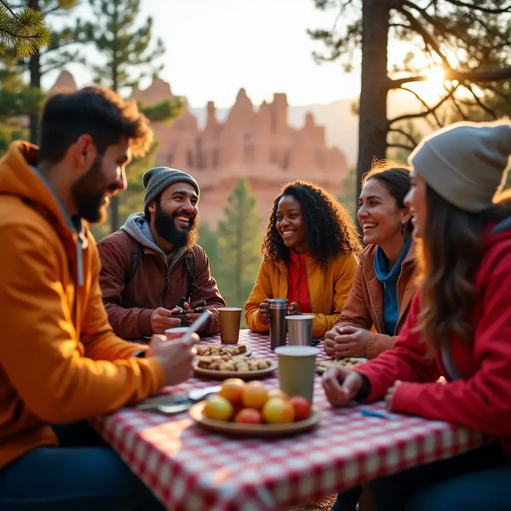 Экскурсовод рассказывает о геологии каньона Брайс группе туристов.