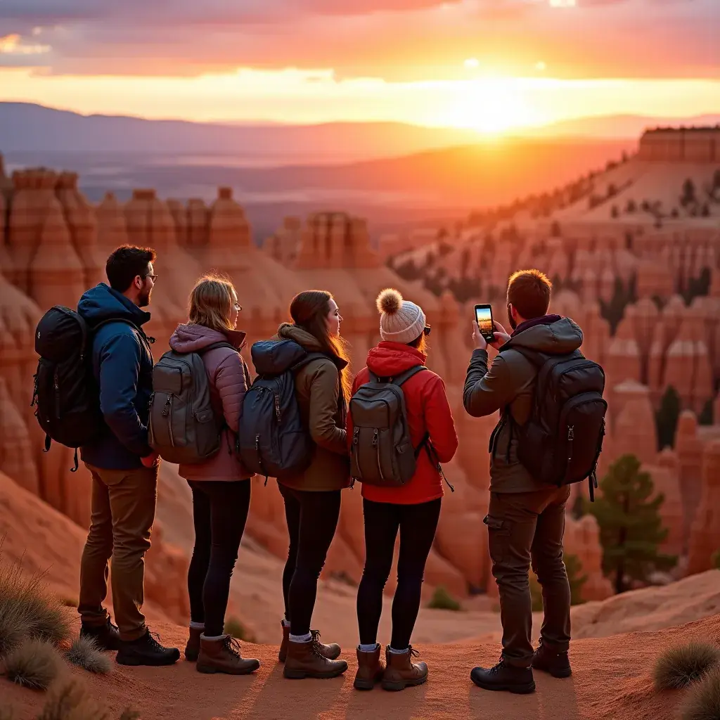 Восход солнца над каньоном Брайс, освещающий уникальные формации ху́ду.